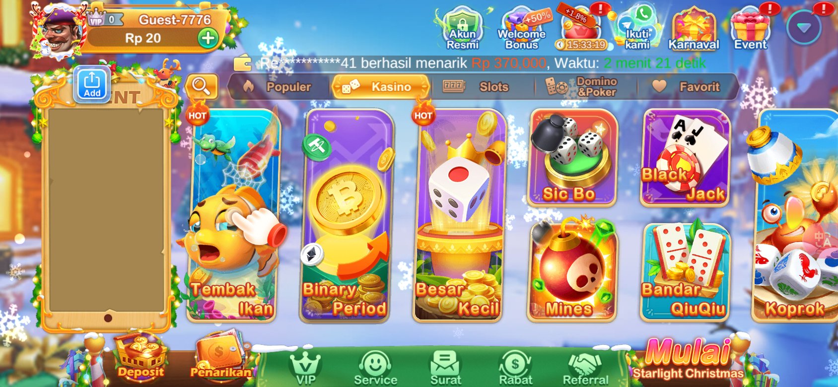 Game kasino populer seperti Tembak Ikan dan Sic Bo tersedia di K3K3 2 4 31.